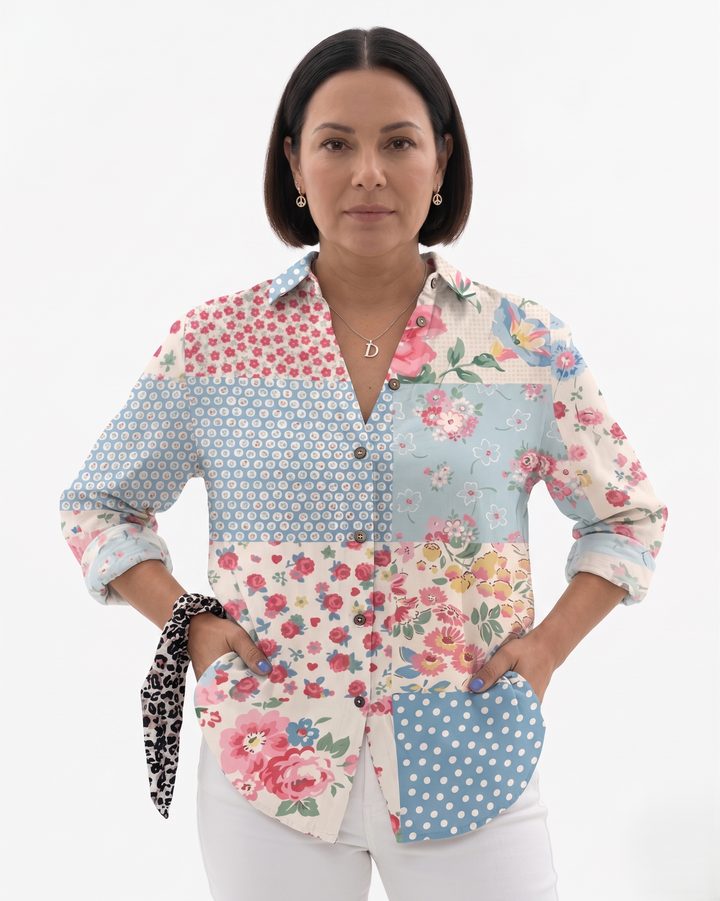 Womens Long Sleeve Shirt Printed Cotton Relaxed Fit