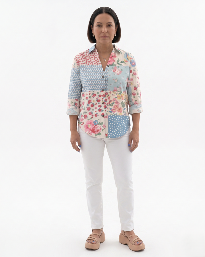 Womens Long Sleeve Shirt Printed Cotton Relaxed Fit