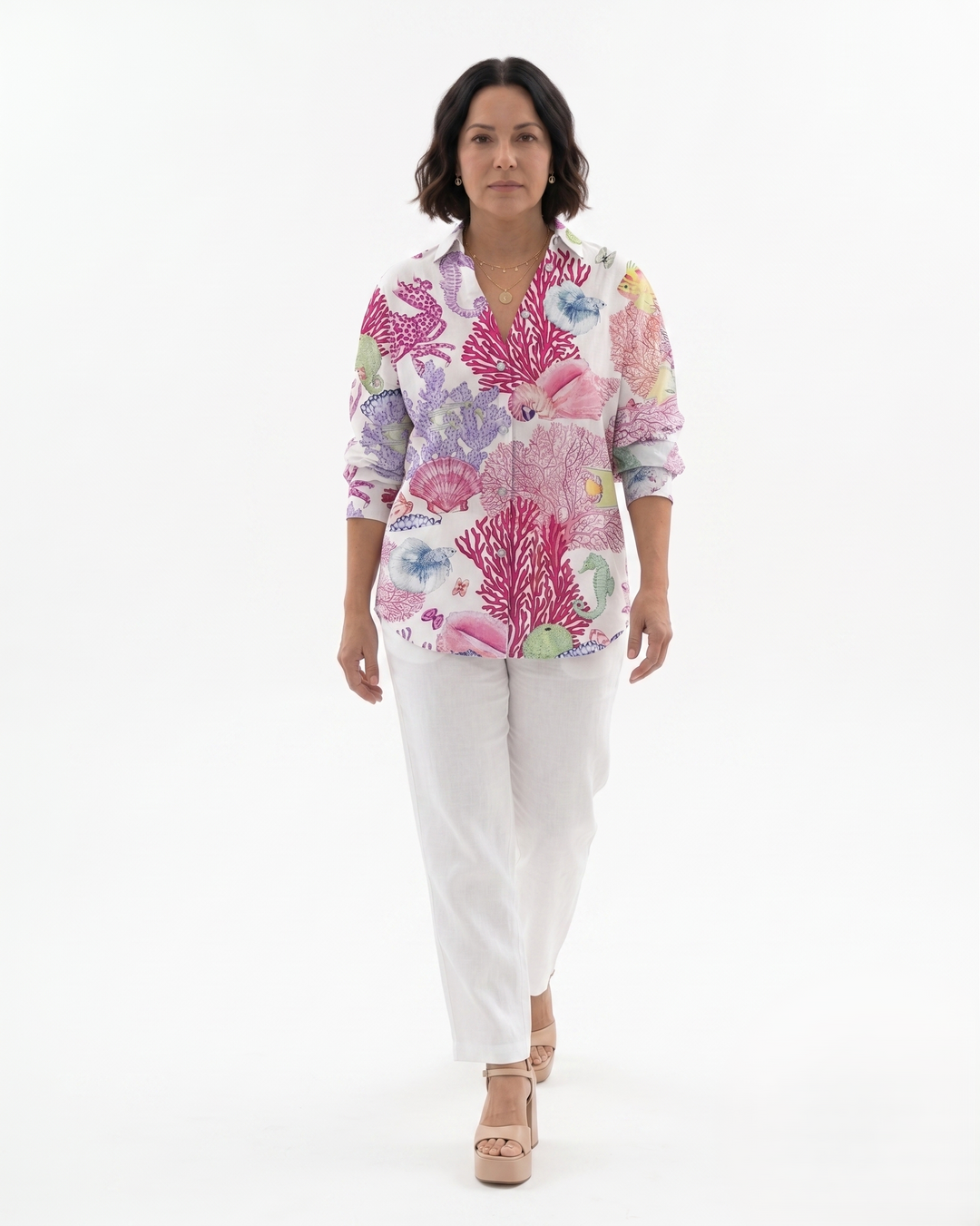 Womens Long Sleeve Shirt Printed Cotton Relaxed Fit