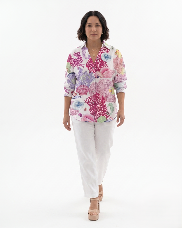 Womens Long Sleeve Shirt Printed Cotton Relaxed Fit