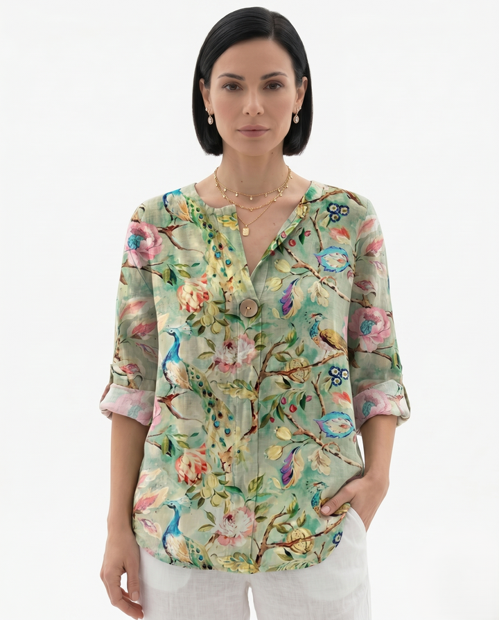 Womens Relaxed Fit Cotton Blouse Floral Pattern