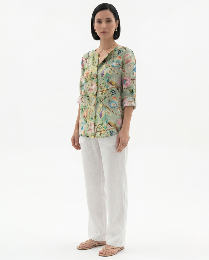 Womens Relaxed Fit Cotton Blouse Floral Pattern