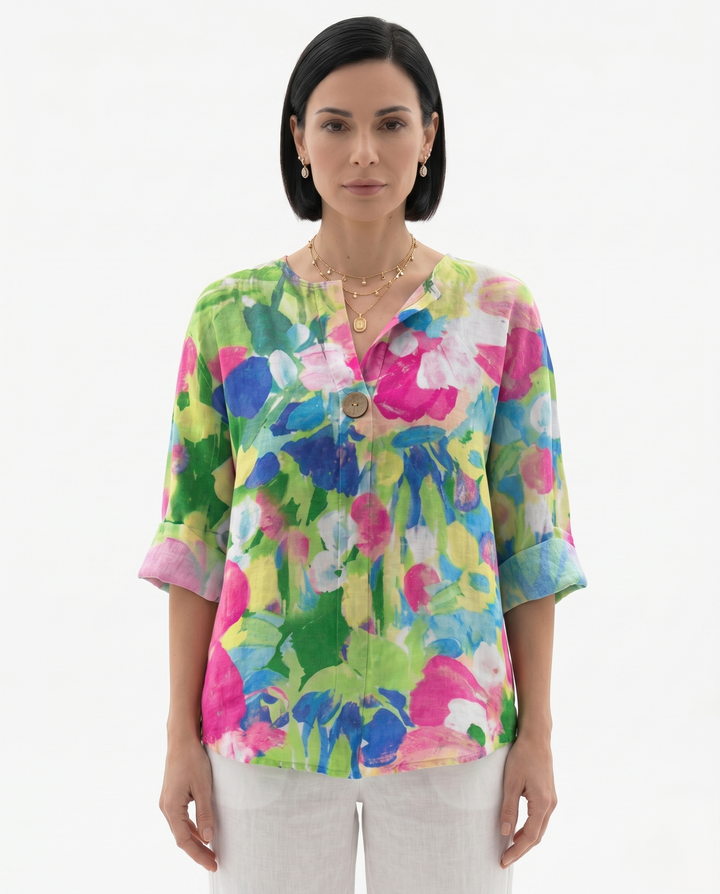 Womens Relaxed Fit Cotton Blouse Floral Pattern