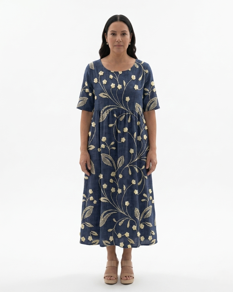 Womens Midi Dress Floral Relaxed Fit - Clovrio