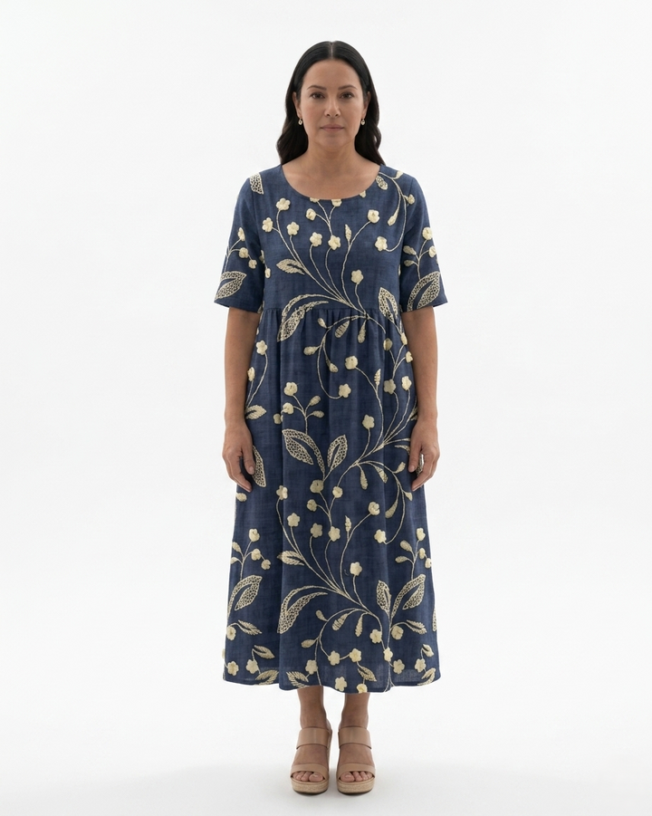 Womens Midi Dress Floral Relaxed Fit - Clovrio