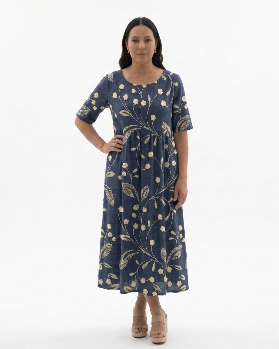 Womens Midi Dress Floral Relaxed Fit