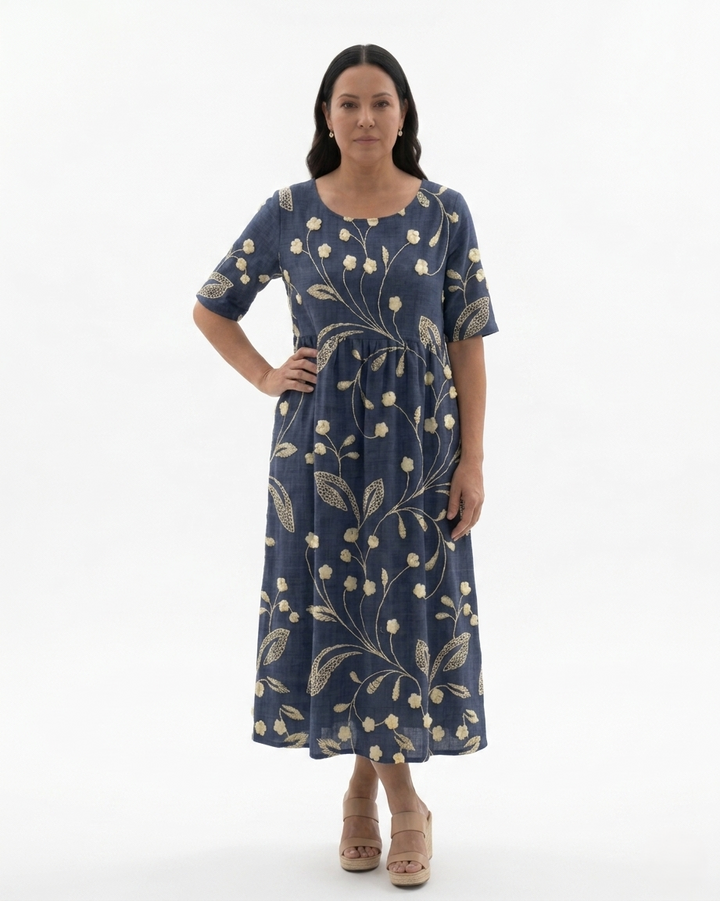 Womens Midi Dress Floral Relaxed Fit