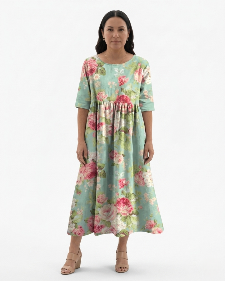 Womens Midi Dress Floral Relaxed Fit