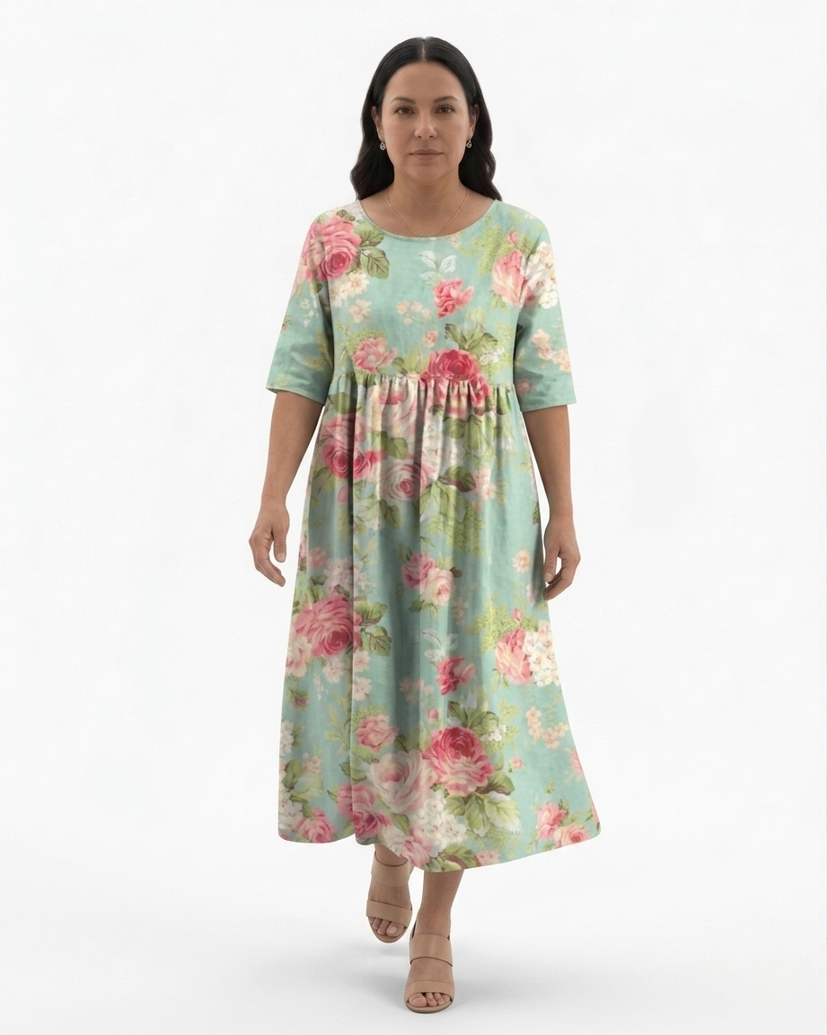 Womens Midi Dress Floral Relaxed Fit