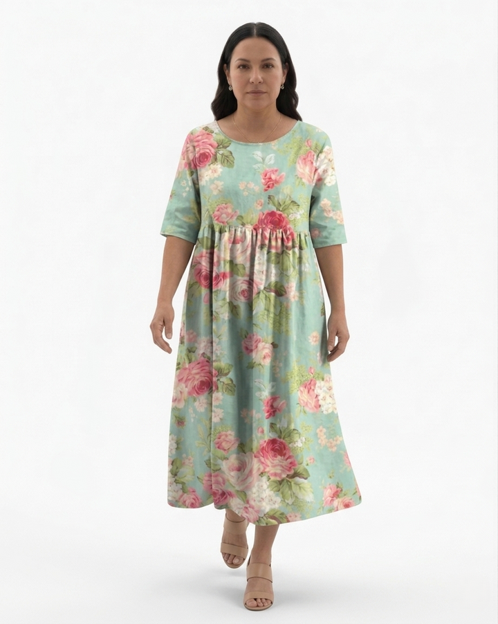 Womens Midi Dress Floral Relaxed Fit