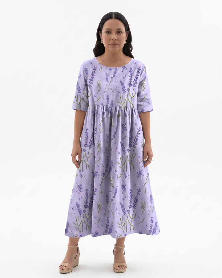 Womens Midi Dress Floral Relaxed Fit