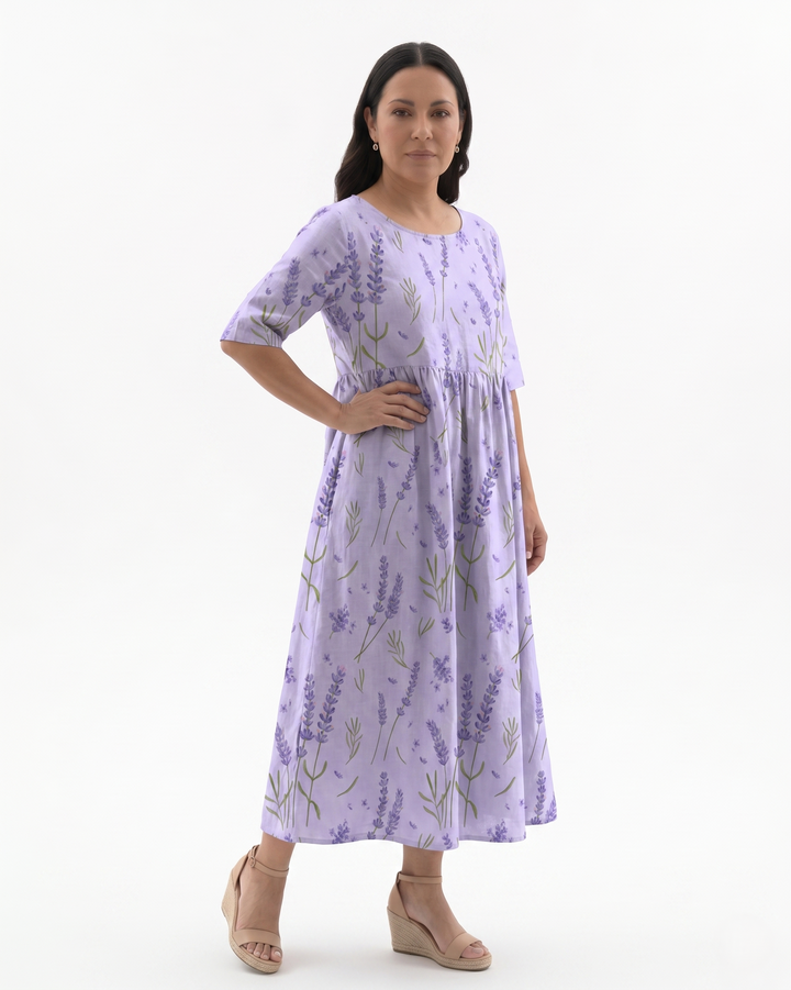 Womens Midi Dress Floral Relaxed Fit