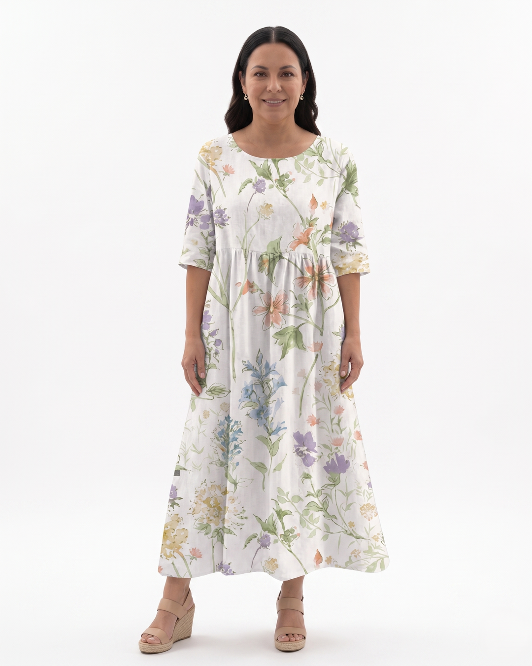 Womens Midi Dress Floral Relaxed Fit