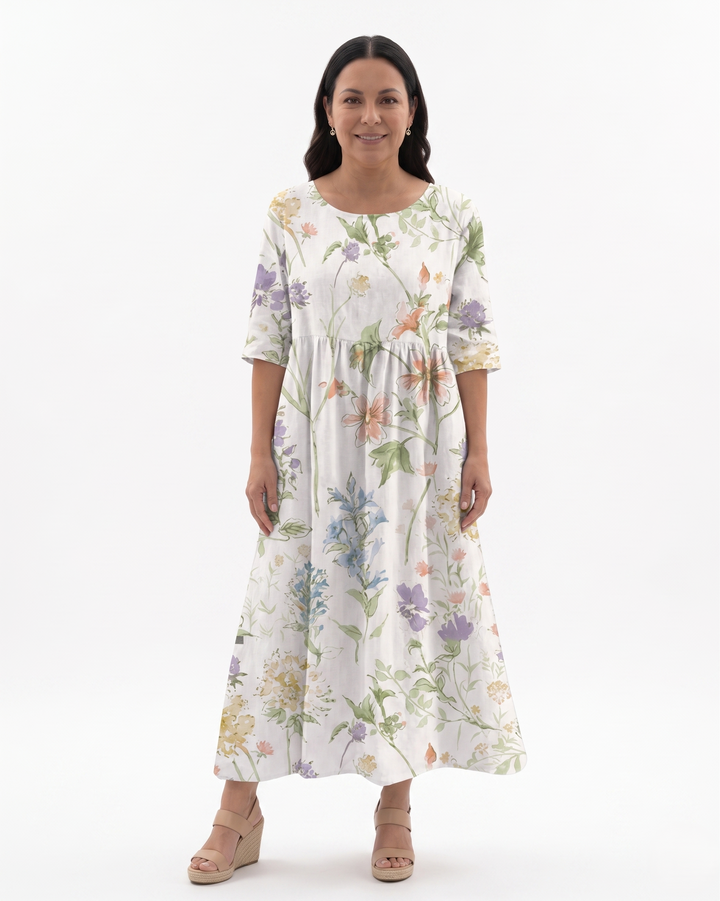 Womens Midi Dress Floral Relaxed Fit