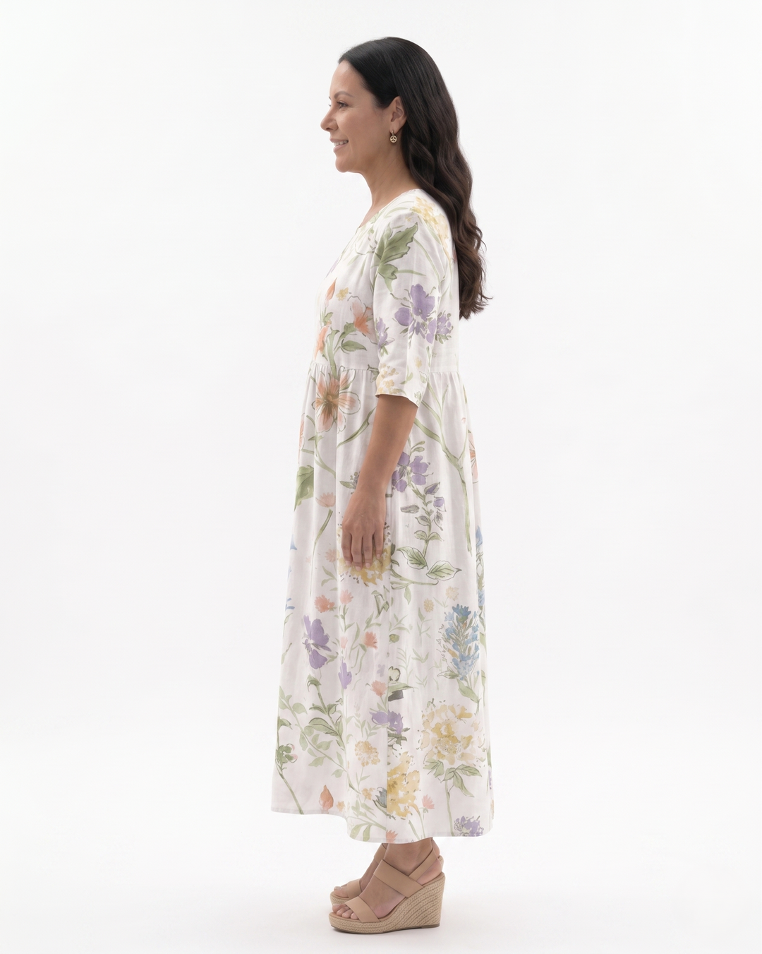Womens Midi Dress Floral Relaxed Fit