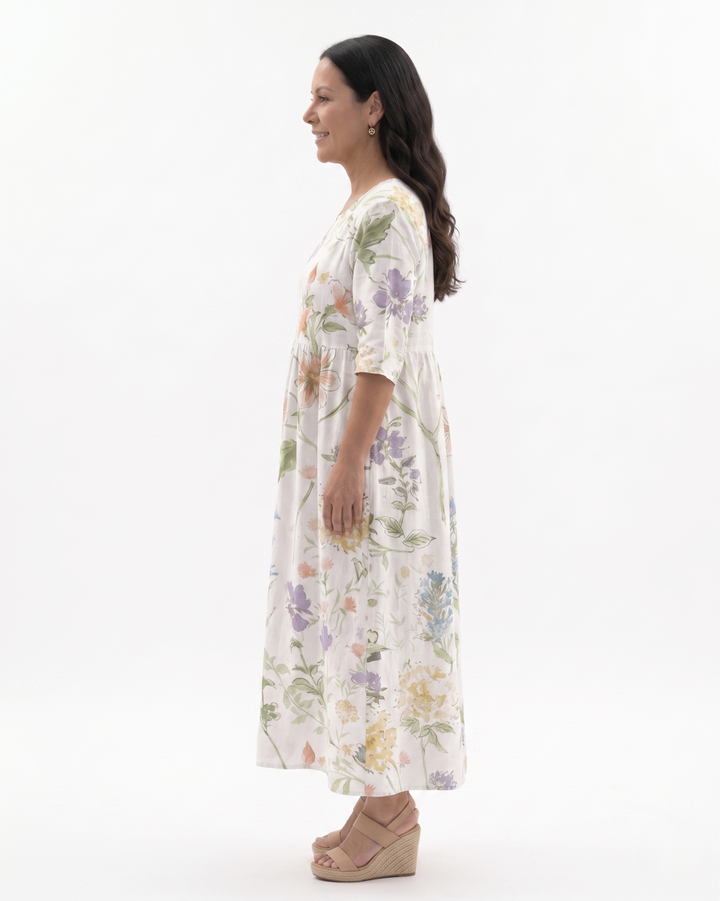 Womens Midi Dress Floral Relaxed Fit