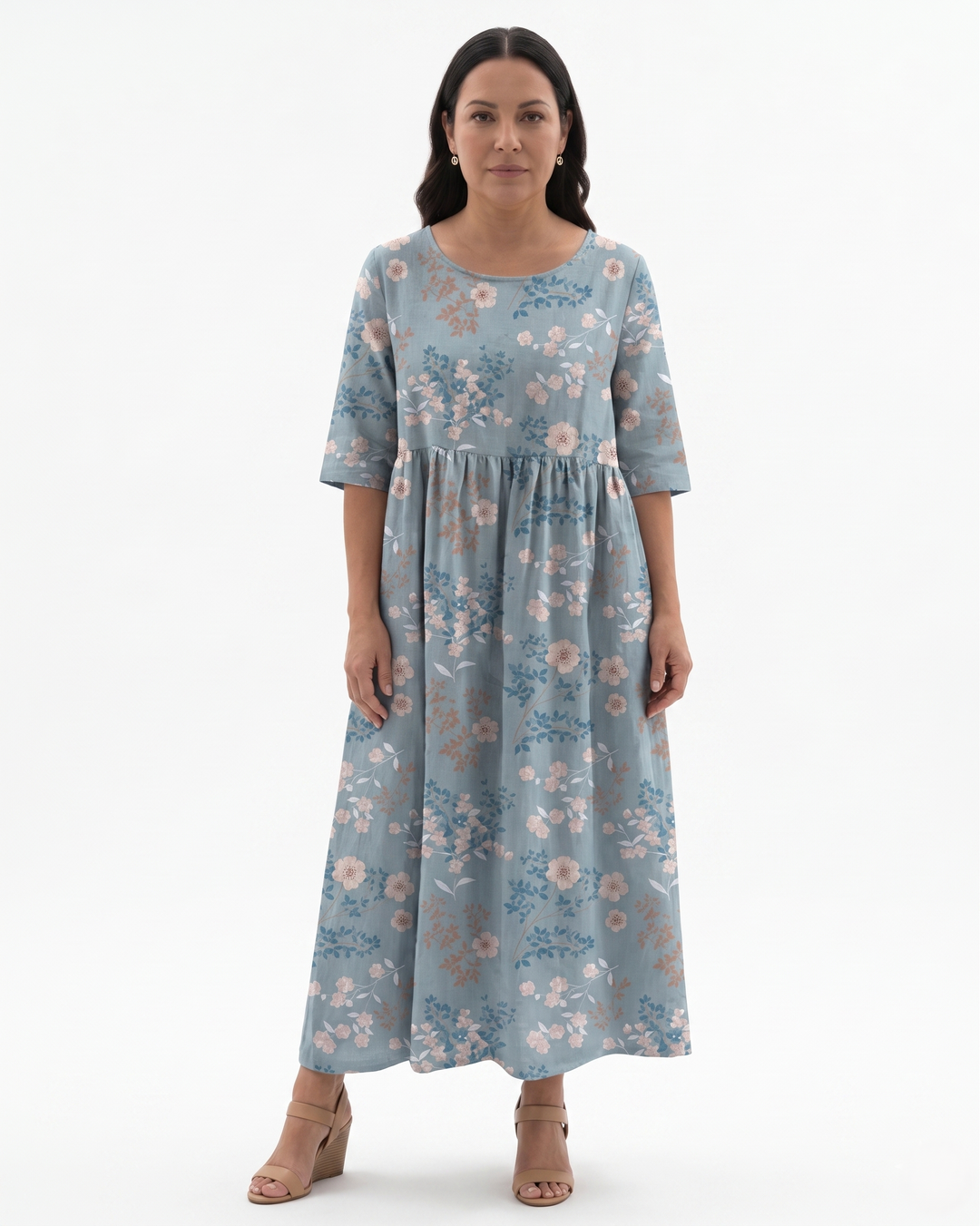 Womens Midi Dress Floral Relaxed Fit