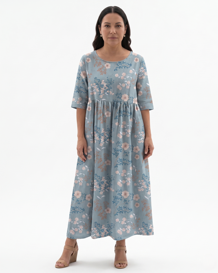 Womens Midi Dress Floral Relaxed Fit