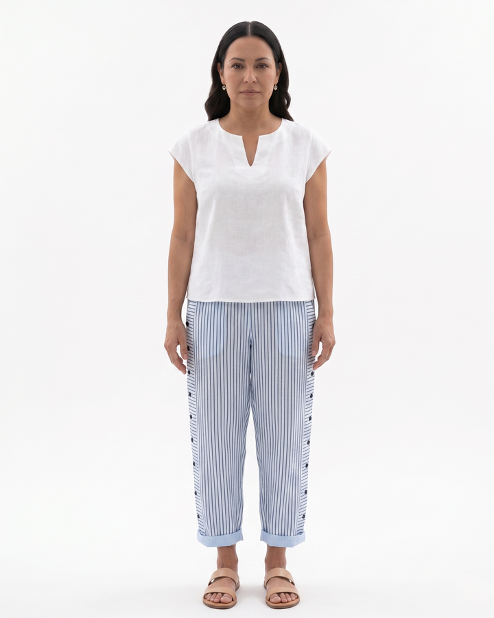 Womens Relaxed Fit Cotton Trousers Striped