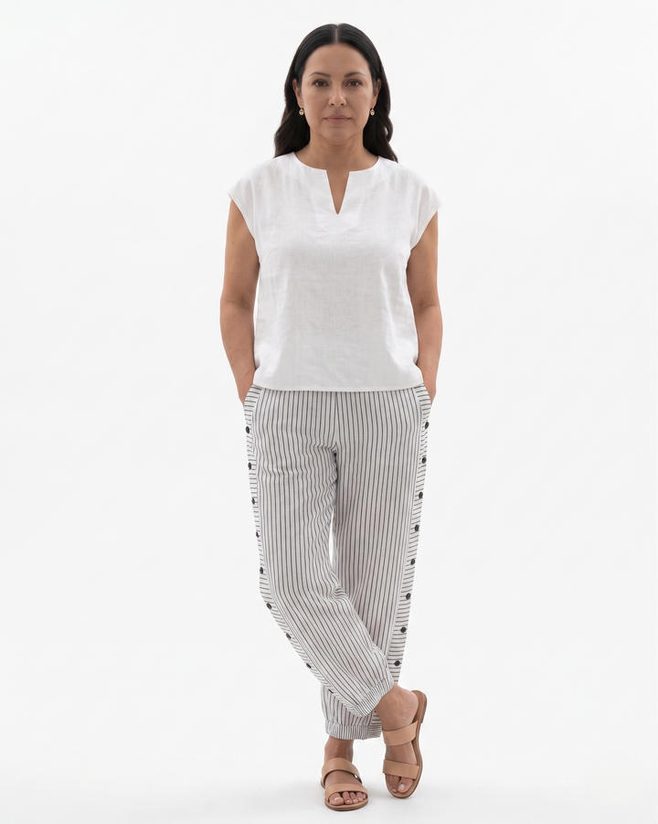Womens Relaxed Fit Cotton Trousers Striped