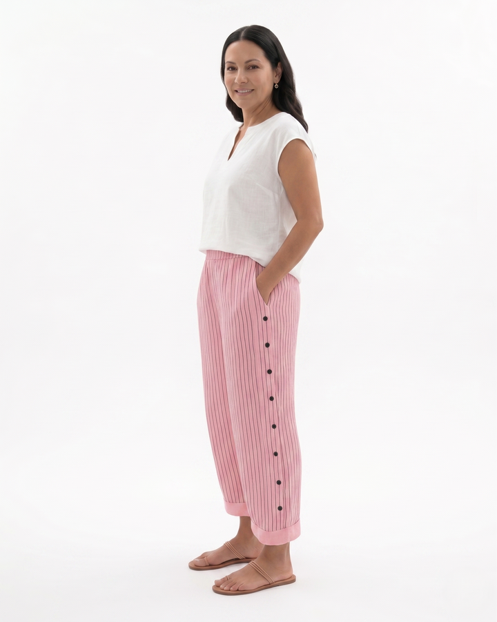 Womens Relaxed Fit Cotton Trousers Striped