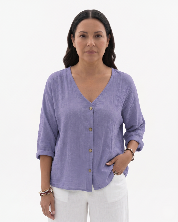 Womens Blouse Relaxed Fit V-Neck Lightweight