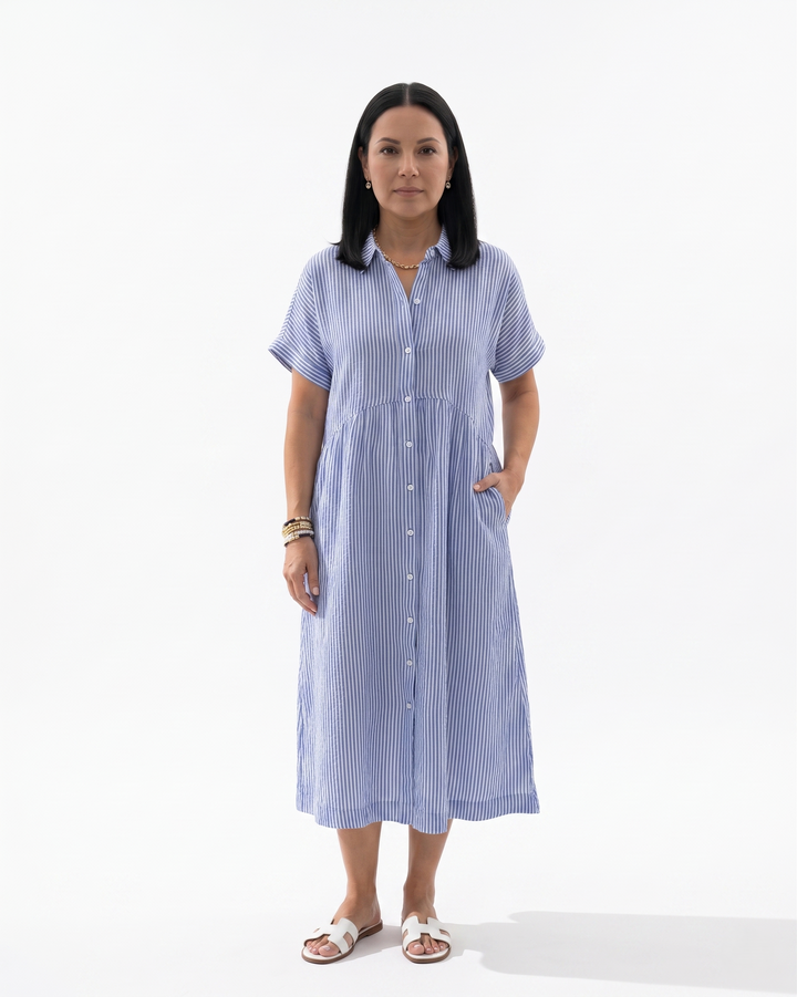 Womens Midi Dress Button Front Relaxed Fit - Clovrio