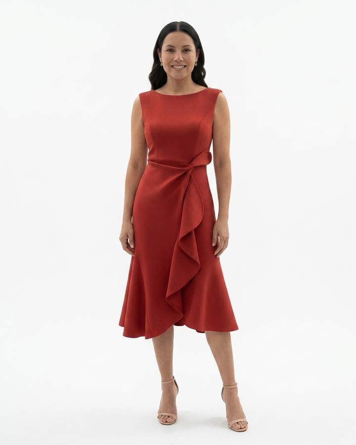 Womens Flared Midi Dress Sculpted Waist Fit - Clovrio
