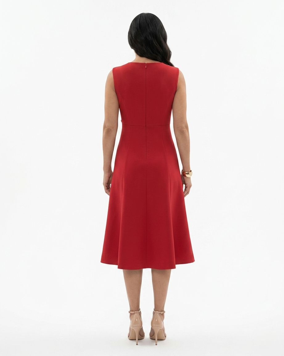 Womens Flared Midi Dress Sculpted Waist Fit