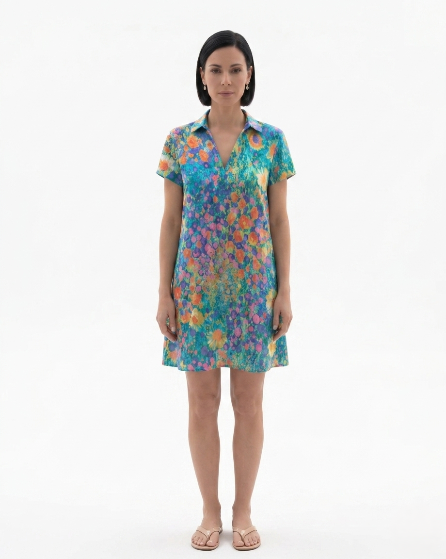 Womens Short Sleeve Dress Printed Relaxed Fit