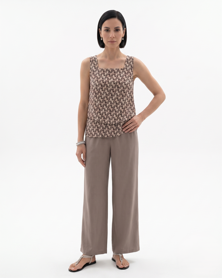 Womens Sleeveless Layered Blouse and Trousers Set Relaxed Fit