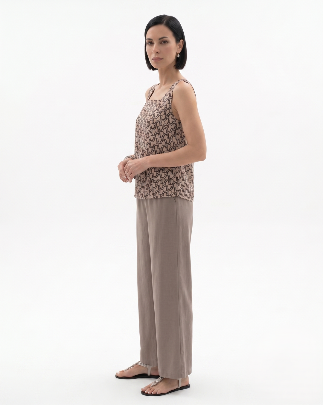Womens Sleeveless Layered Blouse and Trousers Set Relaxed Fit