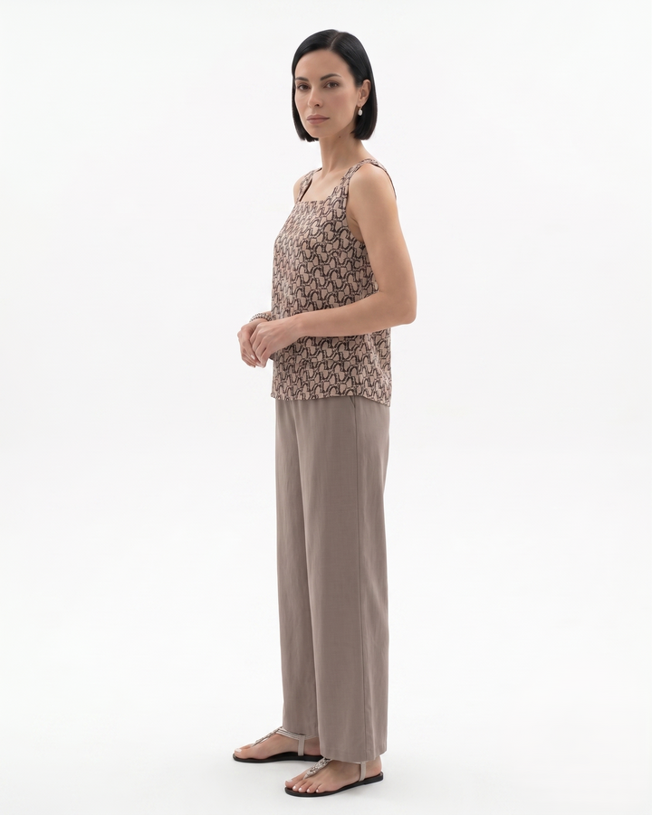 Womens Sleeveless Layered Blouse and Trousers Set Relaxed Fit