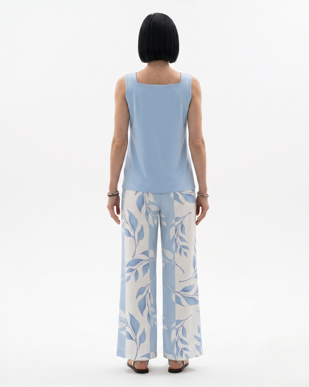 Womens Sleeveless Layered Blouse and Trousers Set Relaxed Fit