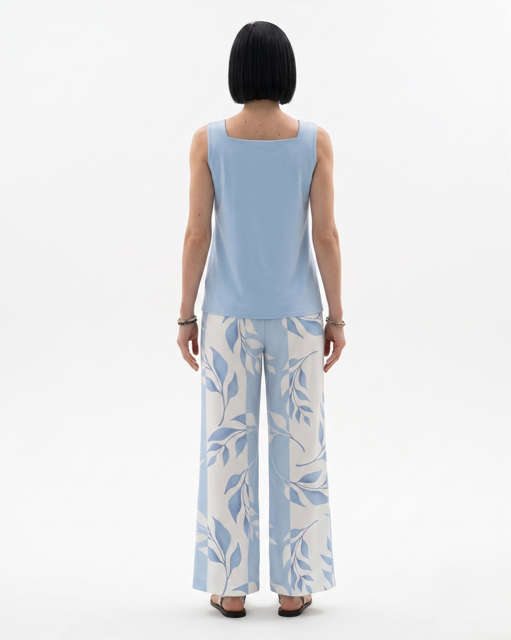 Womens Sleeveless Layered Blouse and Trousers Set Relaxed Fit