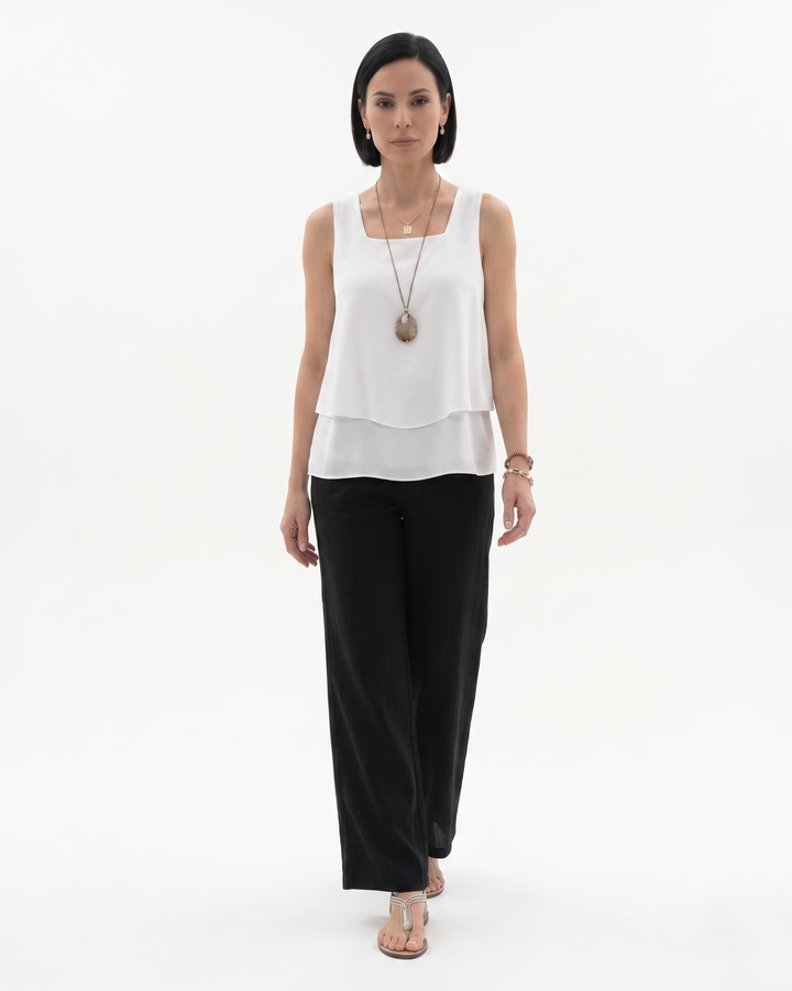 Womens Sleeveless Layered Blouse and Trousers Set Relaxed Fit