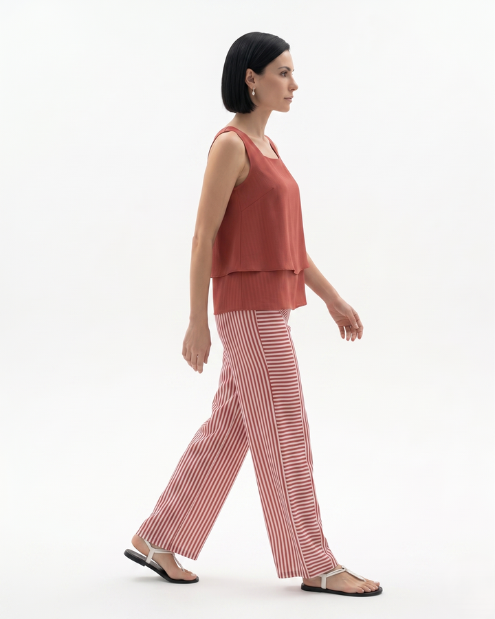 Womens Sleeveless Layered Blouse and Trousers Set Relaxed Fit