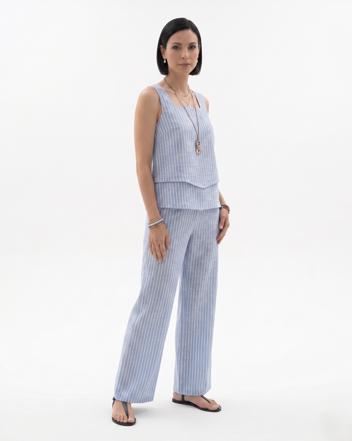 Womens Sleeveless Layered Blouse and Trousers Set Relaxed Fit