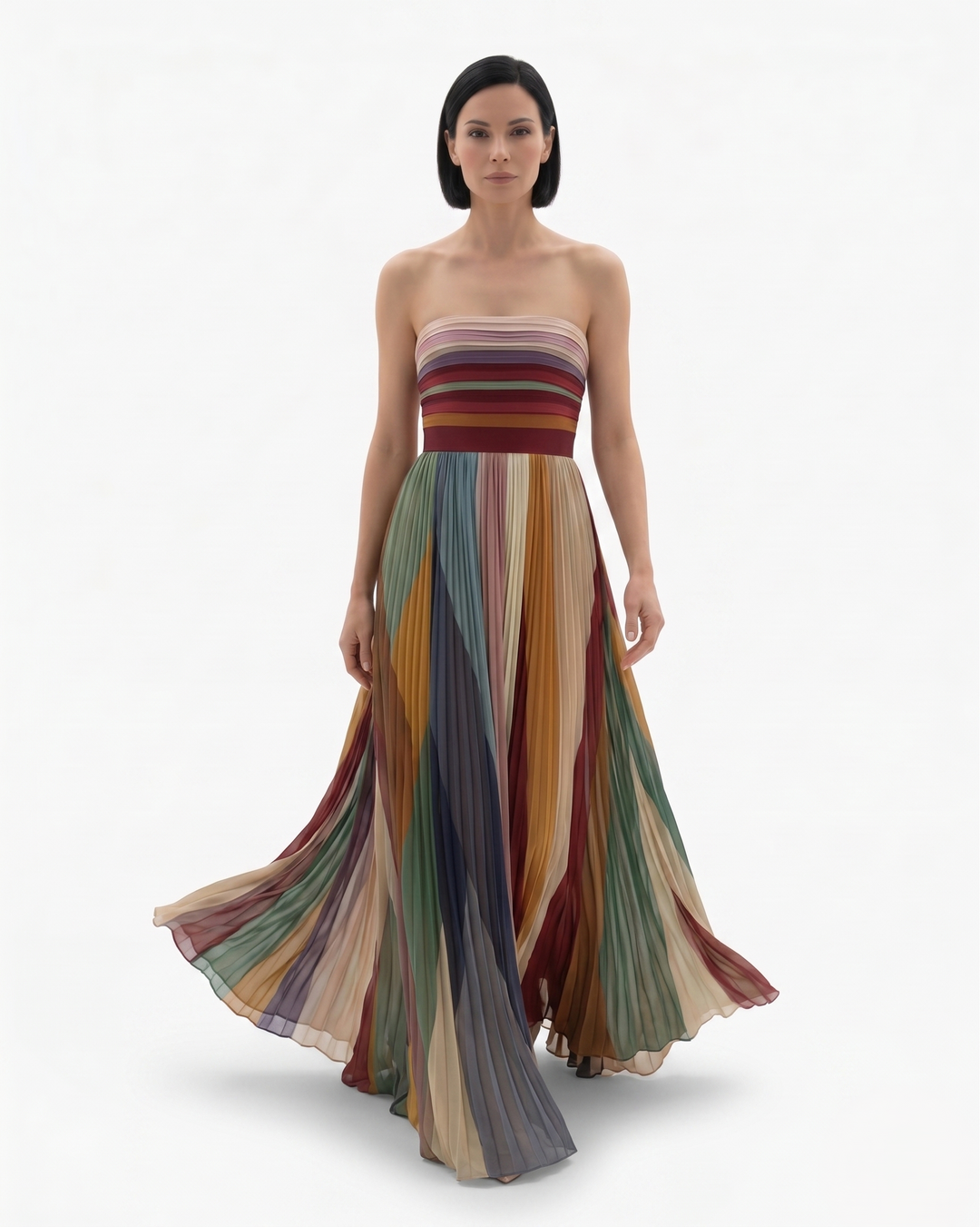 Womens Strapless Evening Dress Pleated Style
