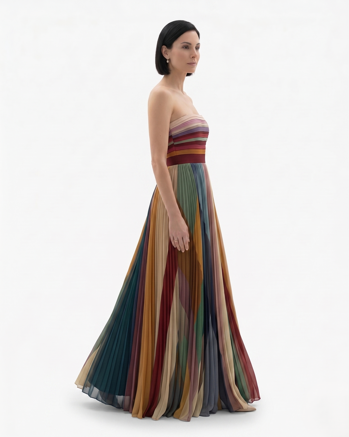 Womens Strapless Evening Dress Pleated Style