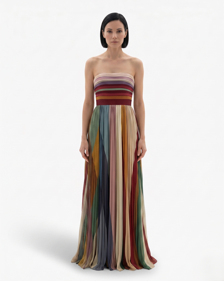 Womens Strapless Evening Dress Pleated Style - Clovrio