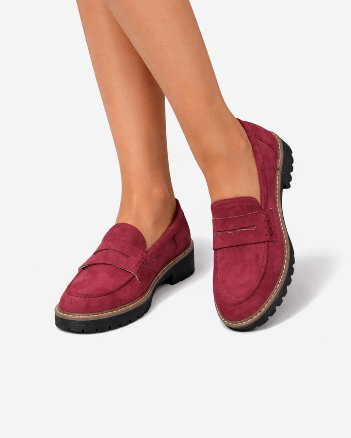 Womens Suede Platform Loafers Slip-On