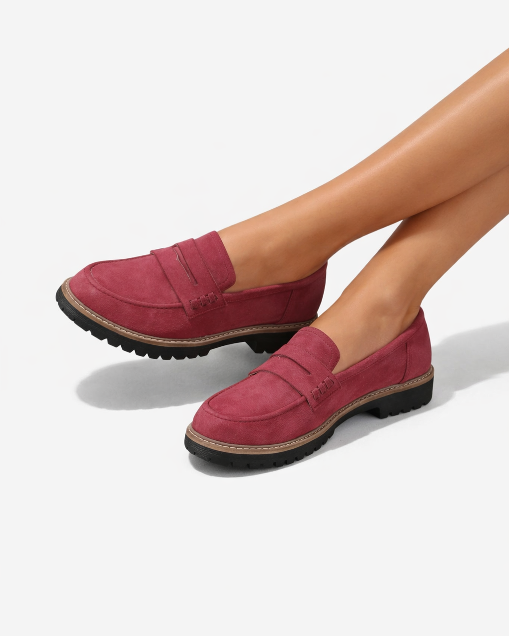 Womens Suede Platform Loafers Slip-On