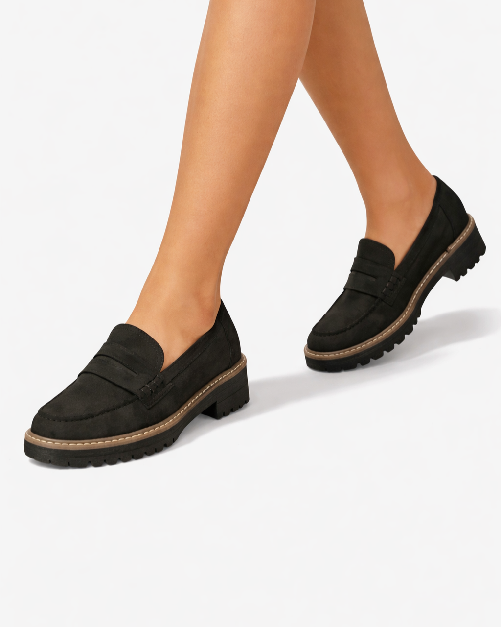 Womens Suede Platform Loafers Slip-On