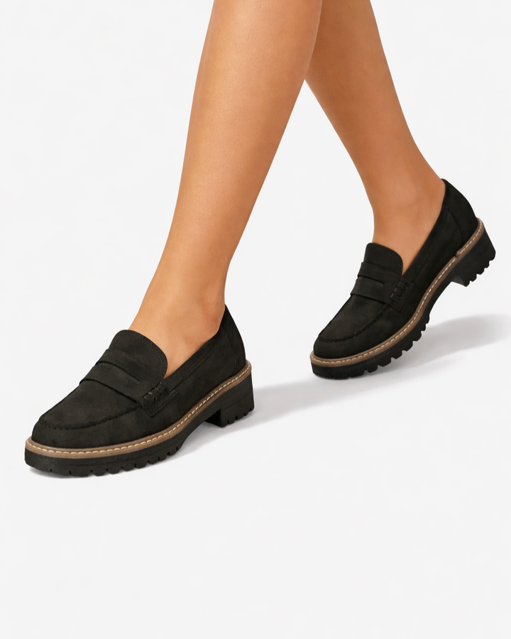 Womens Suede Platform Loafers Slip-On