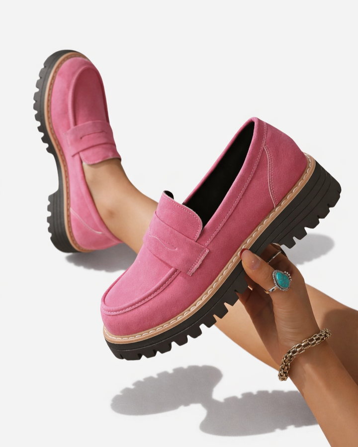 Womens Suede Platform Loafers Slip-On