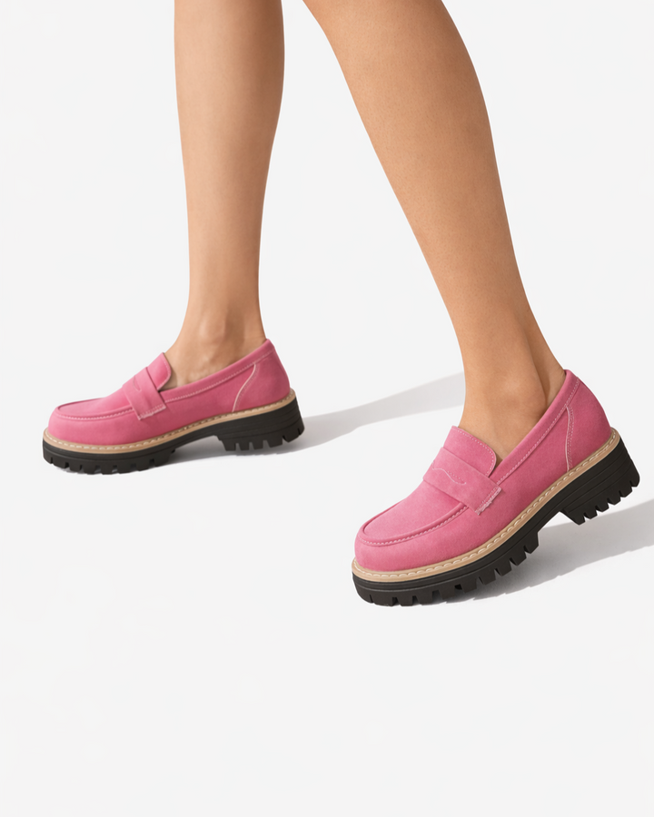 Womens Suede Platform Loafers Slip-On
