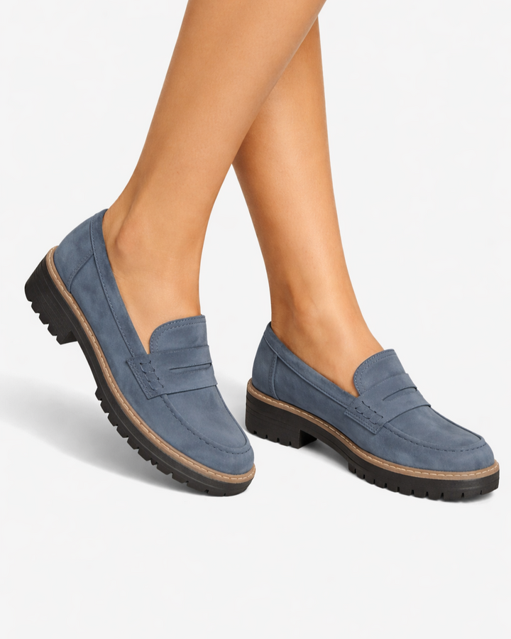 Womens Suede Platform Loafers Slip-On