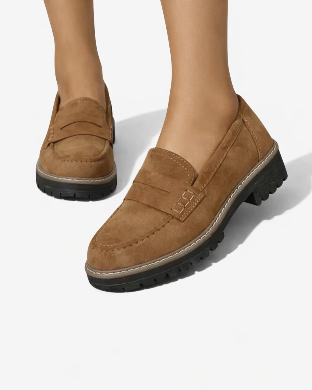 Womens Suede Platform Loafers Slip-On
