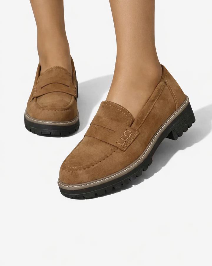 Womens Suede Platform Loafers Slip-On